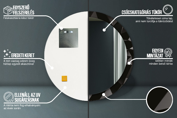 Ronde wandspiegel met print Abstract zwart