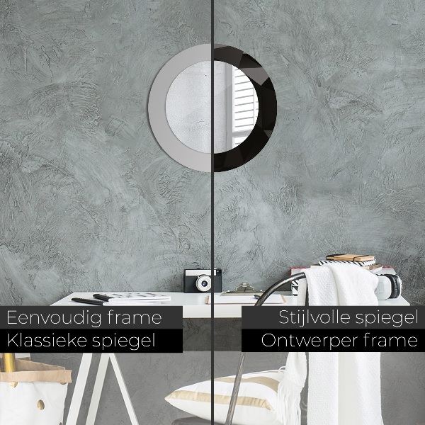 Ronde wandspiegel met print Abstract zwart