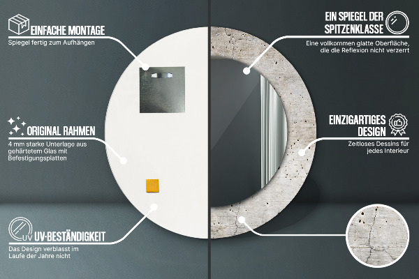 Ronde spiegel met decoratie Grijs beton