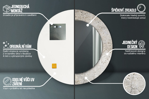 Ronde spiegel met decoratie Grijs beton