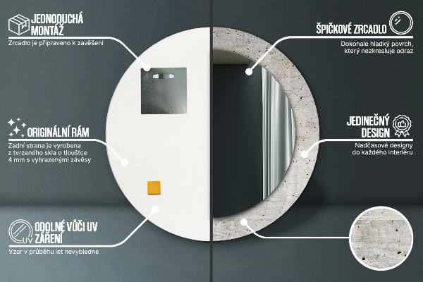 Ronde spiegel met decoratie Grijs beton