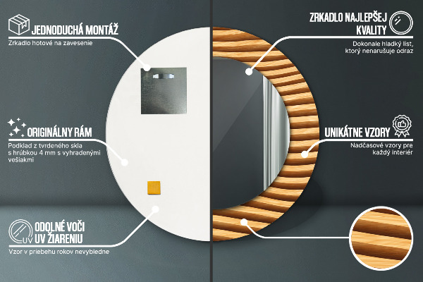 Ronde spiegel met decoratie Houten golf