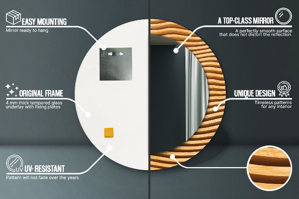 Ronde spiegel met decoratie Houten golf