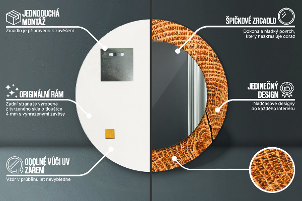 Bedrukte ronde spiegel eikenhout