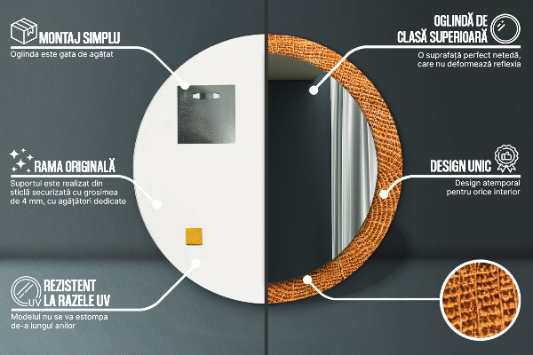 Bedrukte ronde spiegel eikenhout