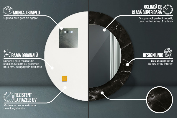 Ronde spiegel met bedrukte lijst Marmer