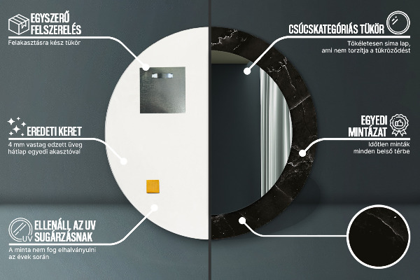 Ronde spiegel met bedrukte lijst Marmer