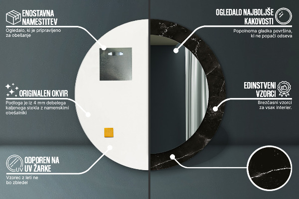 Ronde spiegel met bedrukte lijst Marmer