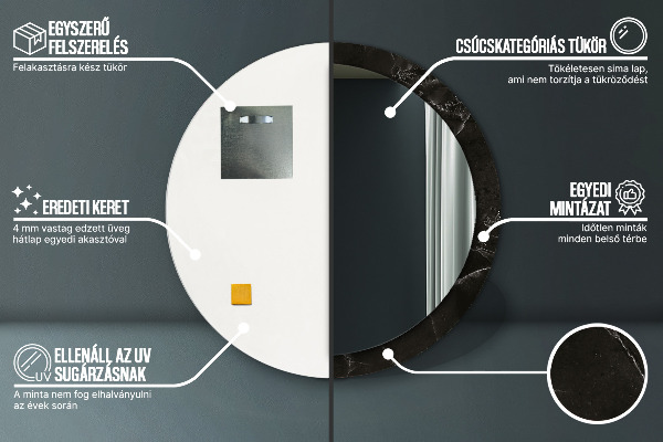 Ronde spiegel met bedrukte lijst Marmer