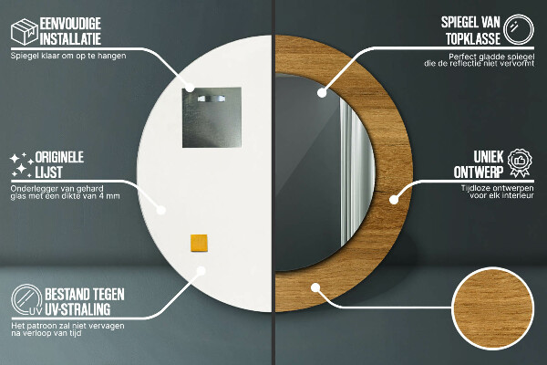 Ronde wandspiegel met print Rustiek eiken