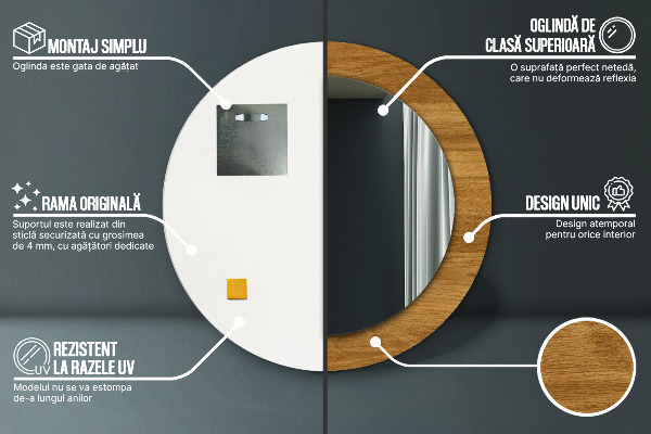 Ronde wandspiegel met print Rustiek eiken