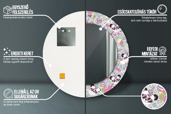 Bedrukte ronde spiegel Eenhoornpanda