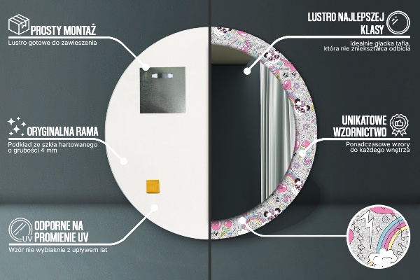 Bedrukte ronde spiegel Eenhoornpanda