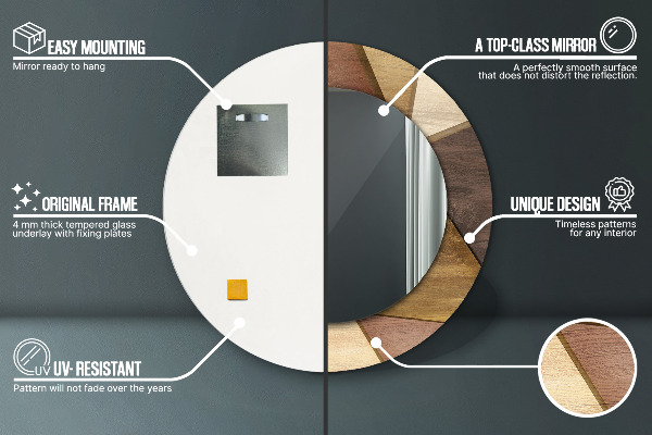 Bedrukte ronde spiegel Geometrisch 3D hout