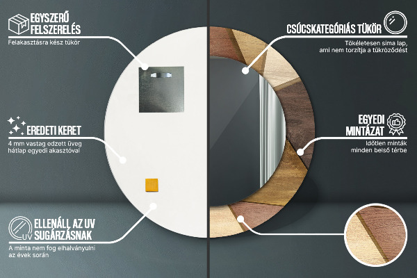 Bedrukte ronde spiegel Geometrisch 3D hout