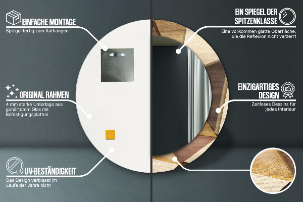 Bedrukte ronde spiegel Geometrisch 3D hout