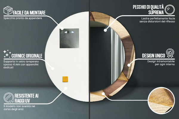 Bedrukte ronde spiegel Geometrisch 3D hout