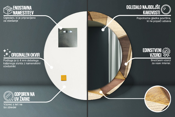 Bedrukte ronde spiegel Geometrisch 3D hout
