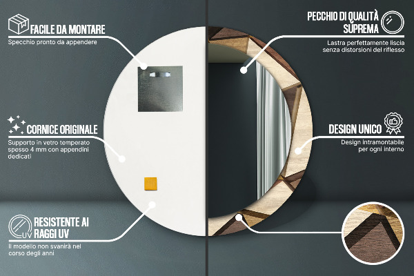 Bedrukte ronde spiegel Geometrisch 3D hout