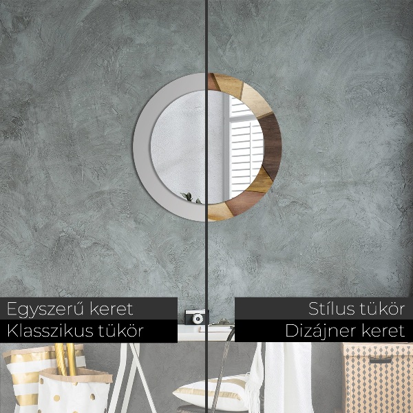 Bedrukte ronde spiegel Geometrisch 3D hout