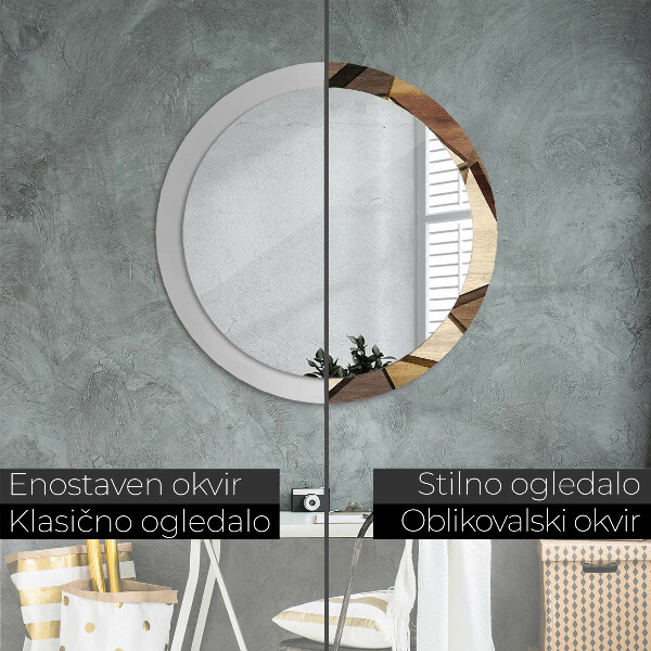 Bedrukte ronde spiegel Geometrisch 3D hout