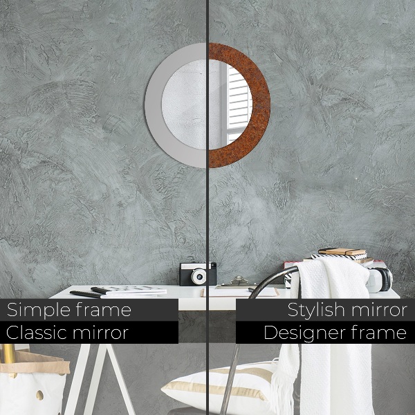 Ronde spiegel met bedrukte lijst Roestig metaal