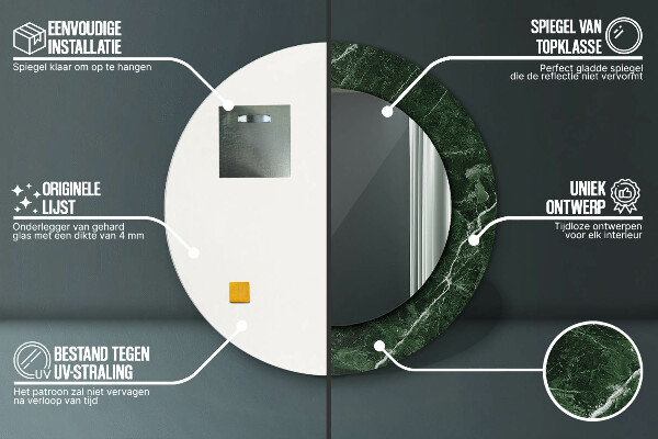 Ronde spiegel met decoratie Groen marmer