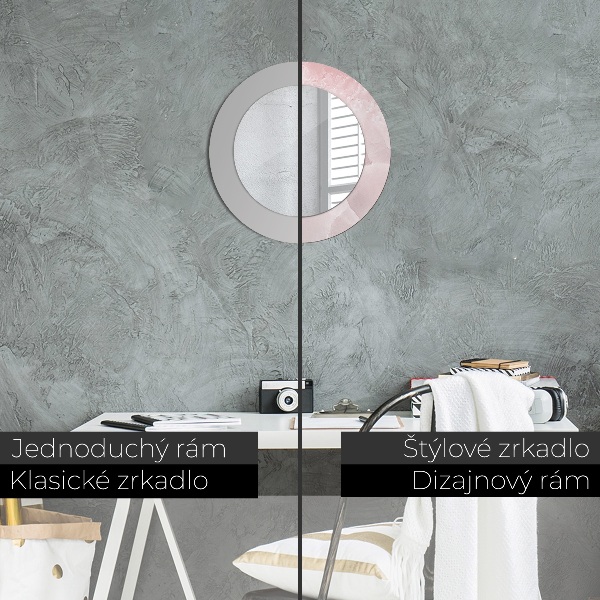 Ronde spiegel met bedrukte lijst Roze steen