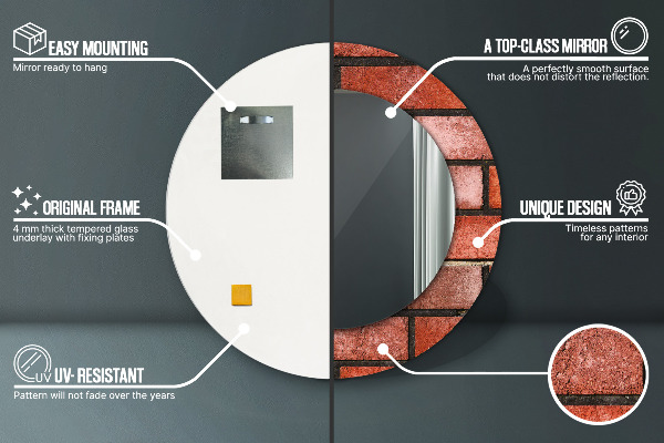 Ronde wandspiegel met print rode baksteen
