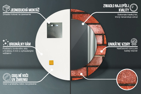 Ronde wandspiegel met print rode baksteen