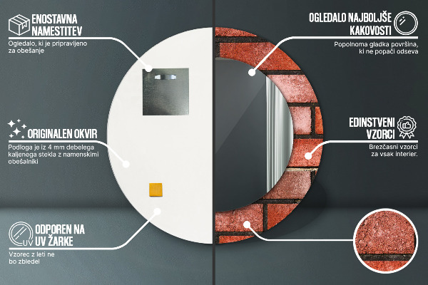 Ronde wandspiegel met print rode baksteen