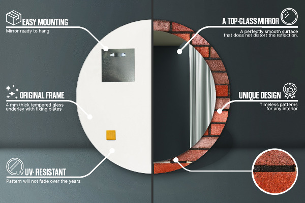 Ronde wandspiegel met print rode baksteen