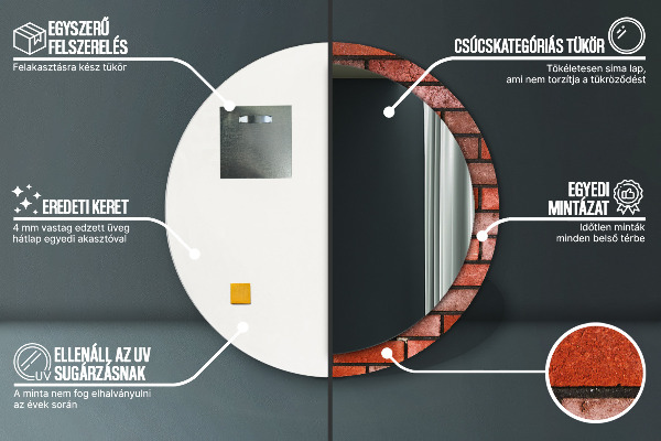 Ronde wandspiegel met print rode baksteen