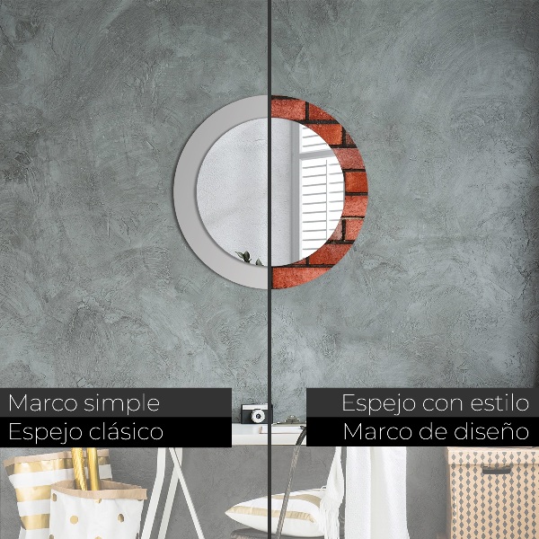 Ronde wandspiegel met print rode baksteen