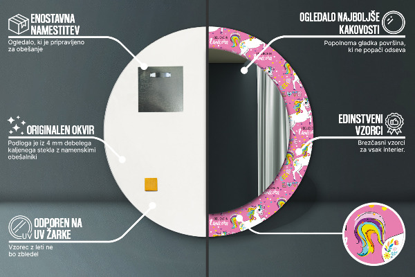 Ronde spiegel met decoratie Magische eenhoorn