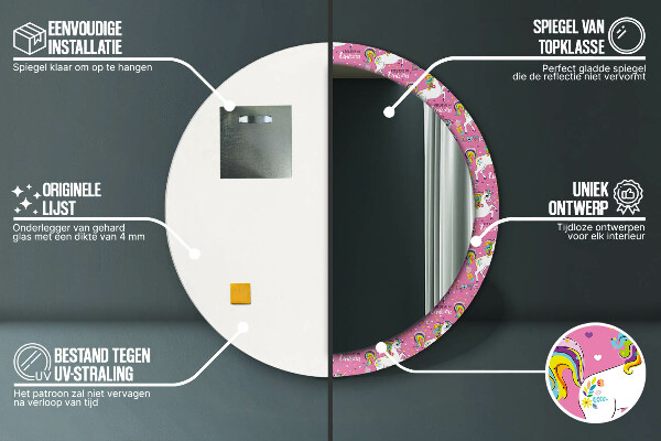 Ronde spiegel met decoratie Magische eenhoorn