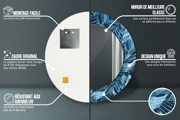 Ronde spiegel met bedrukte lijst Jungle bladeren
