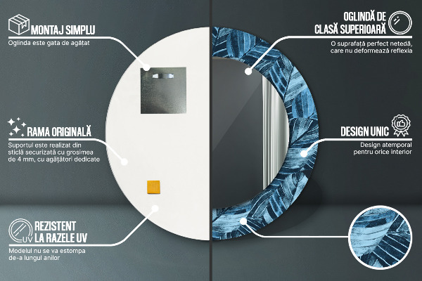 Ronde spiegel met bedrukte lijst Jungle bladeren