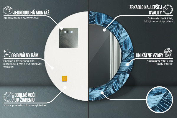 Ronde spiegel met bedrukte lijst Jungle bladeren