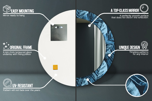 Ronde spiegel met bedrukte lijst Jungle bladeren