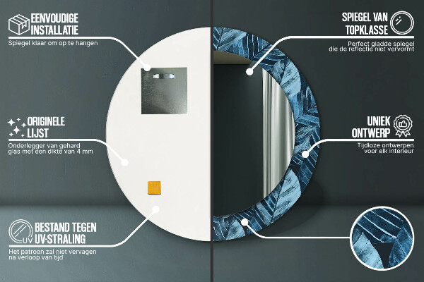 Ronde spiegel met bedrukte lijst Jungle bladeren