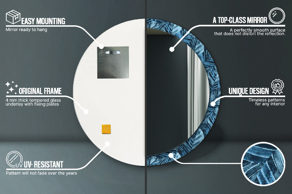 Ronde spiegel met bedrukte lijst Jungle bladeren