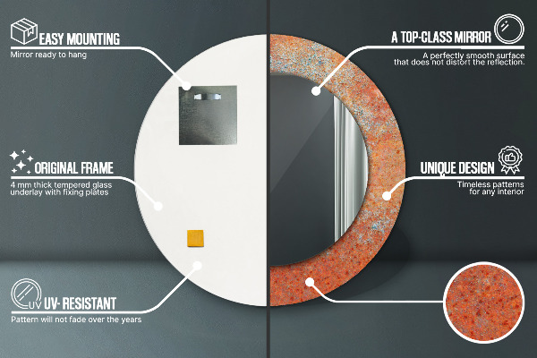 Ronde wandspiegel met print Roest metaal