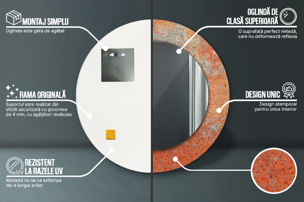 Ronde wandspiegel met print Roest metaal