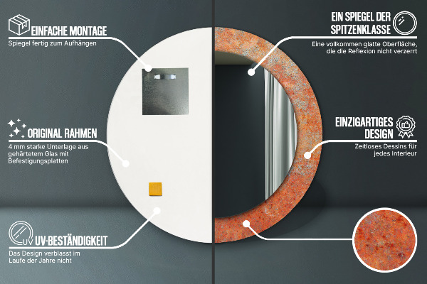 Ronde wandspiegel met print Roest metaal