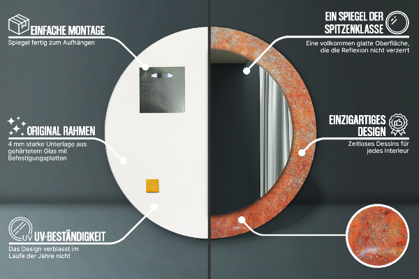 Ronde wandspiegel met print Roest metaal