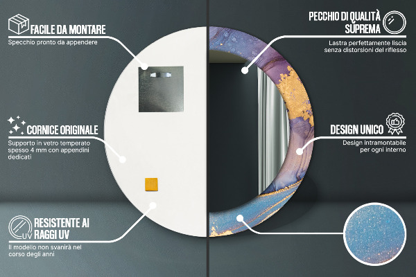 Bedrukte ronde spiegel Marmer