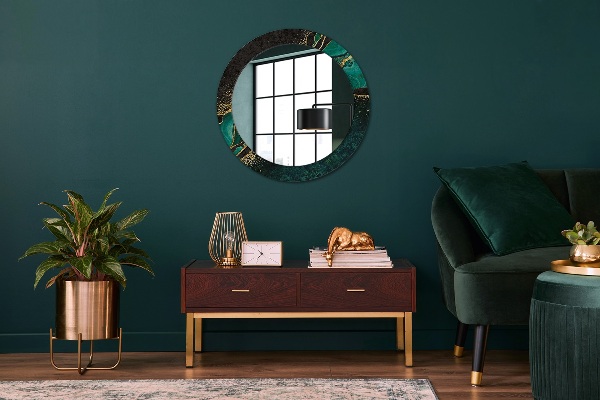 Ronde spiegel met decoratie Marmer groen