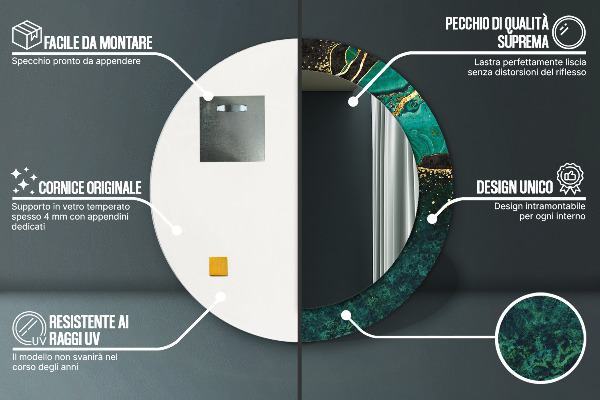 Ronde spiegel met decoratie Marmer groen