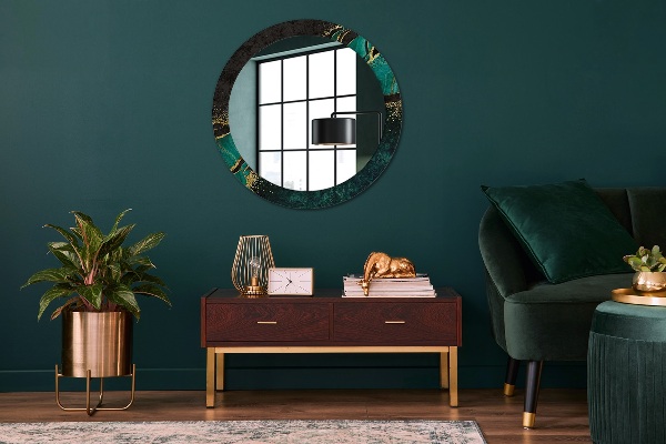 Ronde spiegel met decoratie Marmer groen